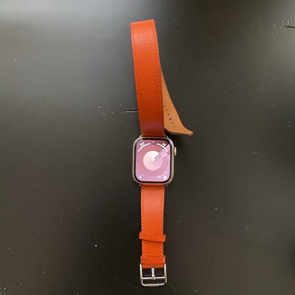 HERMES Double Tour Apple Watch Strap Band 40 mm fits 38/40/41 Attelage Orange - Picture 3 of 11